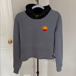 Aviator Nation Sunset Patch Relaxed Cropped Hoodie: M